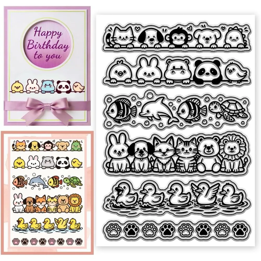 Transparente Stempel mit Tierbordürenmuster, Stempelsiegel für DIY-Scrapbooking und Kartenherstellung, Papierhandwerk, Dekor, 6,3 × 4,3 Zoll