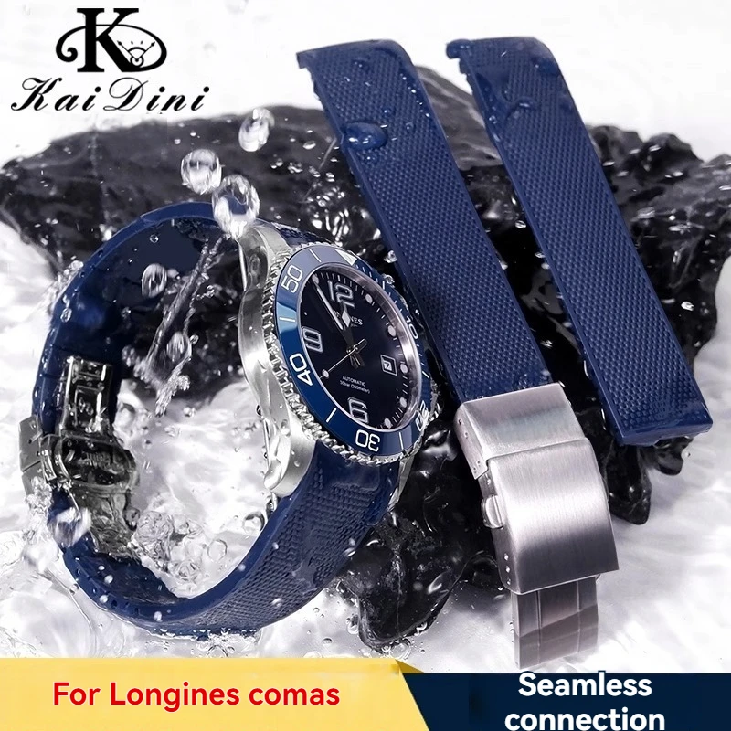 Per Longines Comcast cinturino in gomma L3.781 642 742 782 sport da uomo immersioni in silicone 21mm cinturino con fibbia pieghevole braccialetto blu