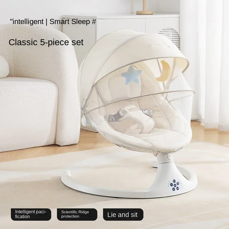 Baby Electric Rocking Chair Baby Sleeping Cradle 3 Adjustable 5 Swing 3 Point Safety Belt Remote Control Can Connect Bluetooth