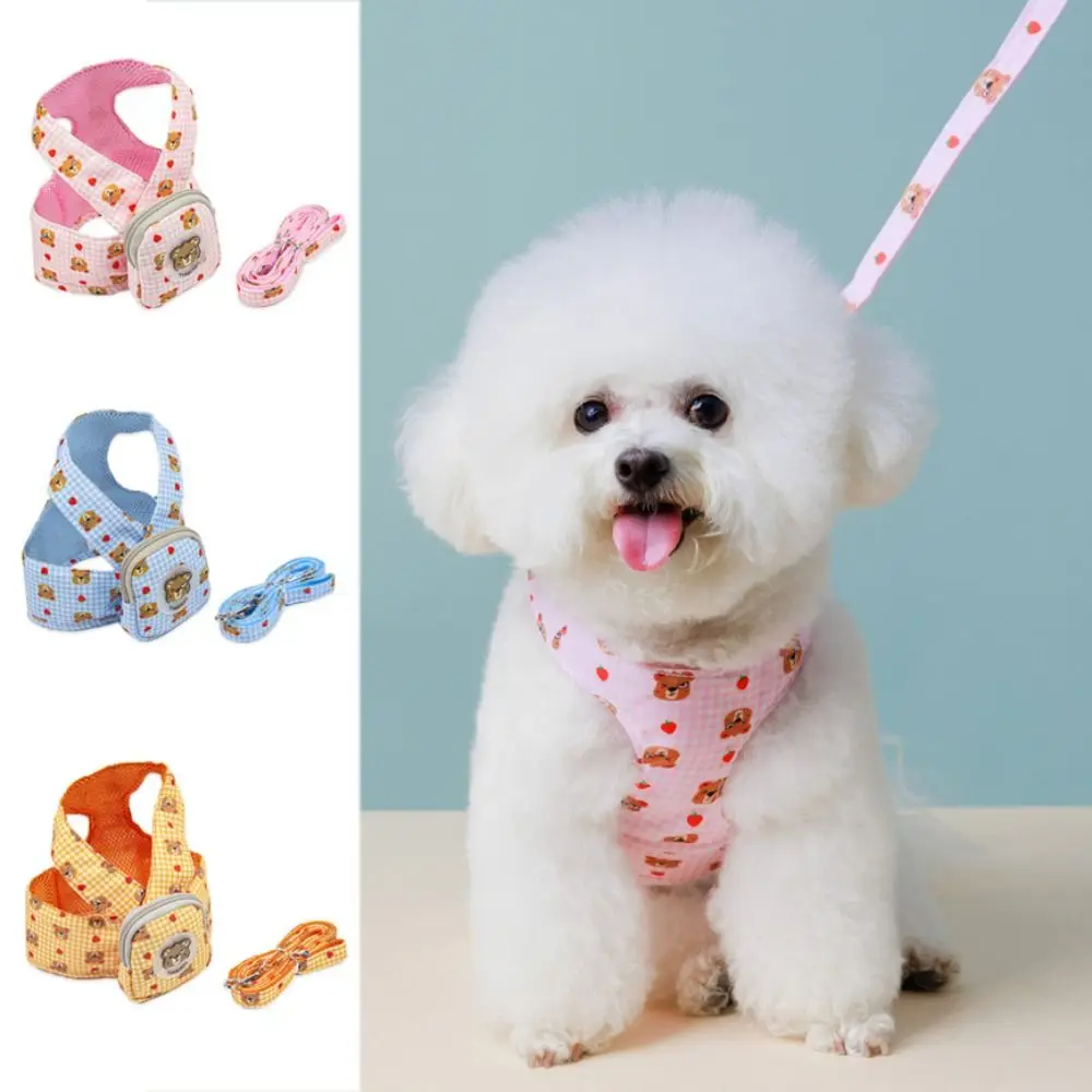 

Cartoon Dog Chest Strap Backpack Breathable Adjustable Dog Backpack Chest Harness with Traction Rope Dog Snacks Bag