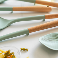 BHBD-5Pcs Silicone Kitchen Utensils Set With Wooden Handle Non-Stick Spatula Cooking Set Frying Spatula Ladle Rice Spoon