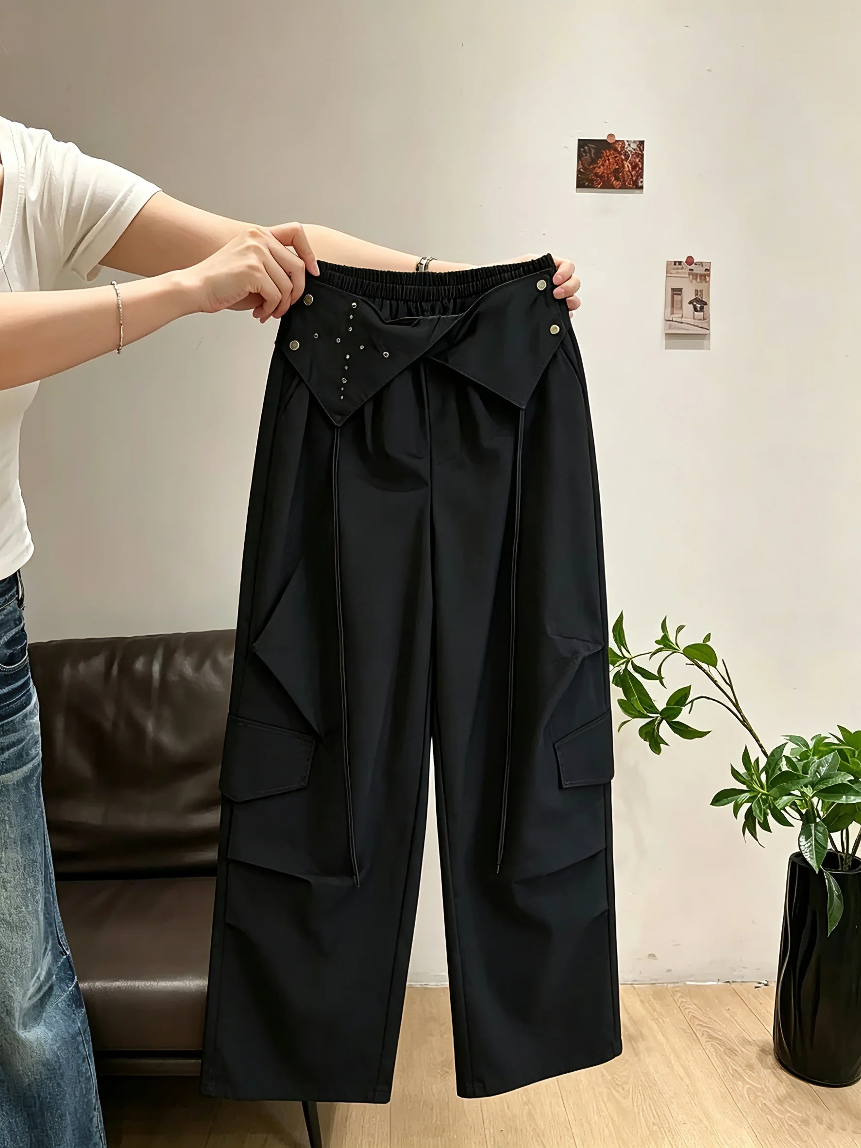 

American High Street Style Wide Leg Workwear Trousers Loose Casual Men's Women's Summer Fashion Trend Natural Waist