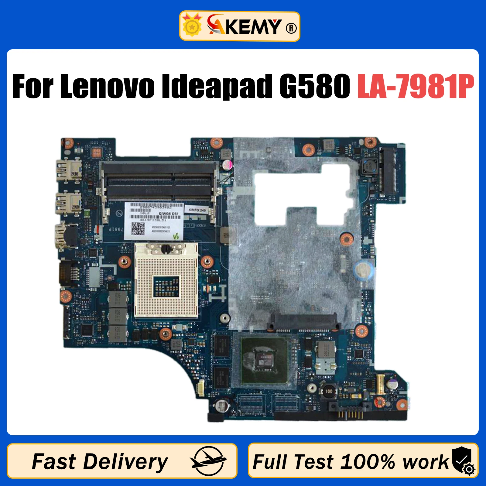 AKEMY For Lenovo Ideapad G580 Laptop Motherboard GF610M QIWG5 LA-7981P Notebook Mainboard Fully tested