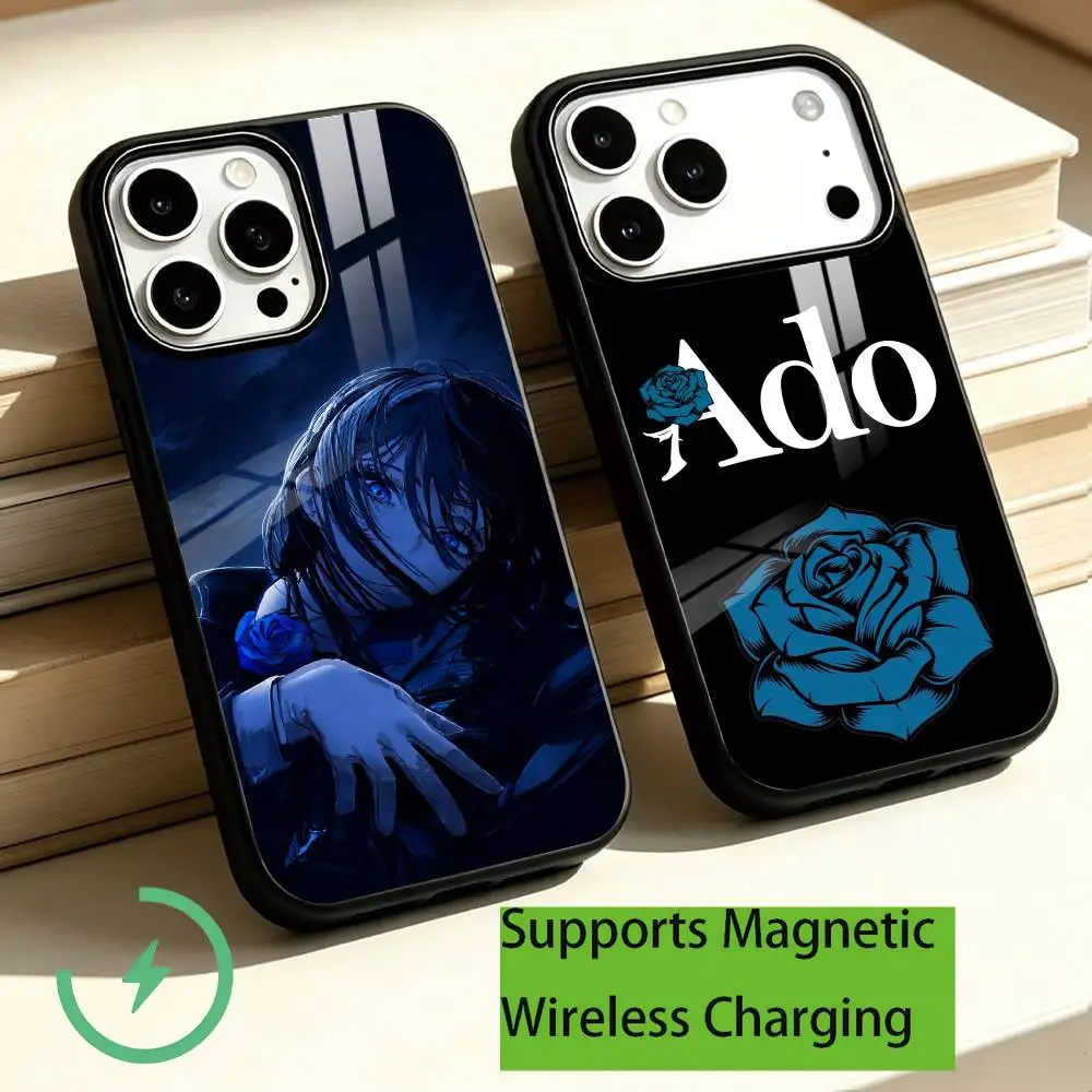 Faceless Singer Ado Blue Rose Phone Case For iPhone18,17,16,15,14,13,12,11 Plus,Pro Supports Magnetic Wireless Charging Gift