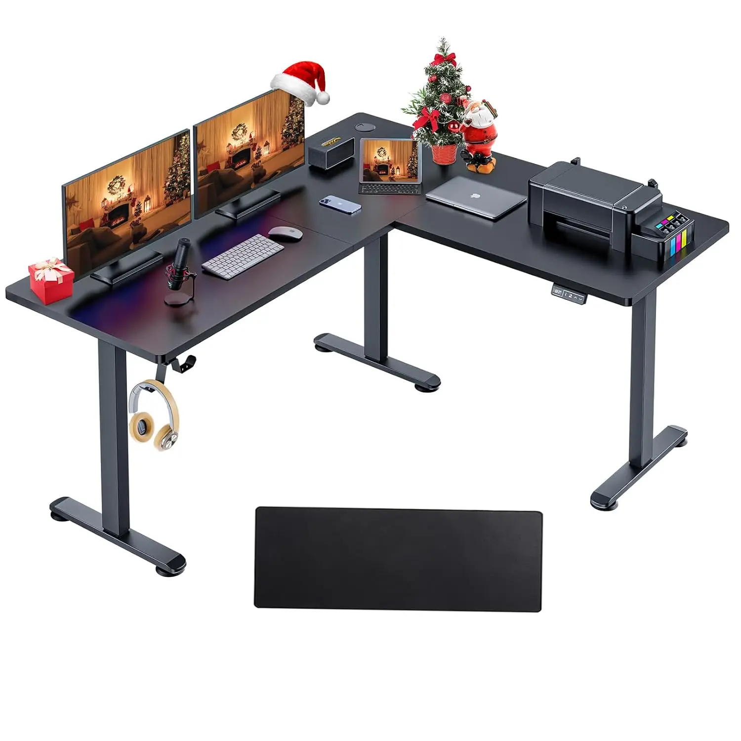 L Shaped Electric Standing Desk Adjustable Height 63 X 55 In Black, Customized