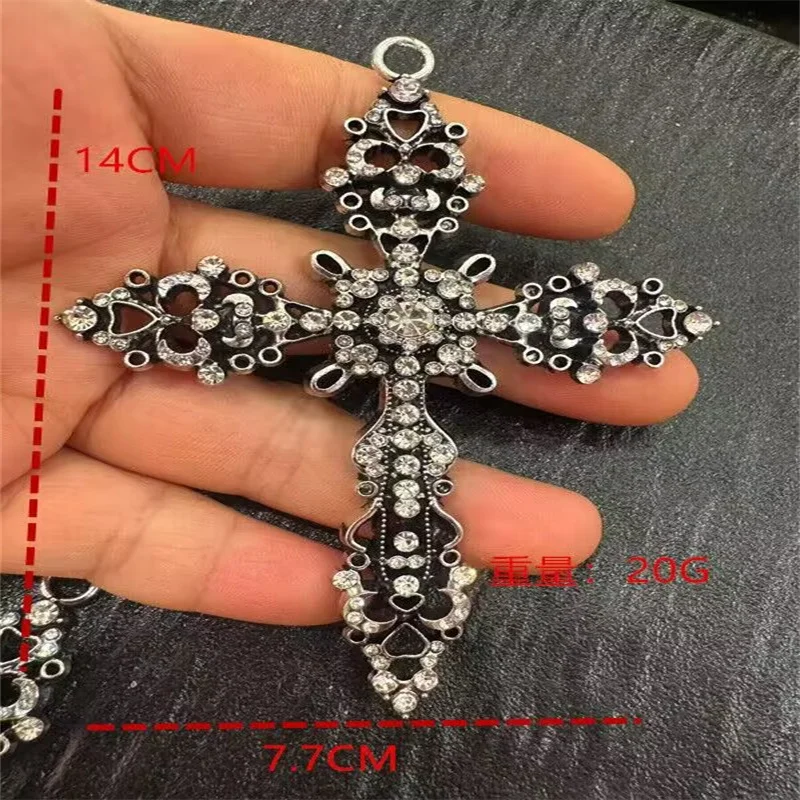 

2pcs 14x7.7cm Vintage Dark Style Cross Charms Gothic Rhinestone Pendant Designer Charms Fit Jewelry Making DIY Jewelry Findings