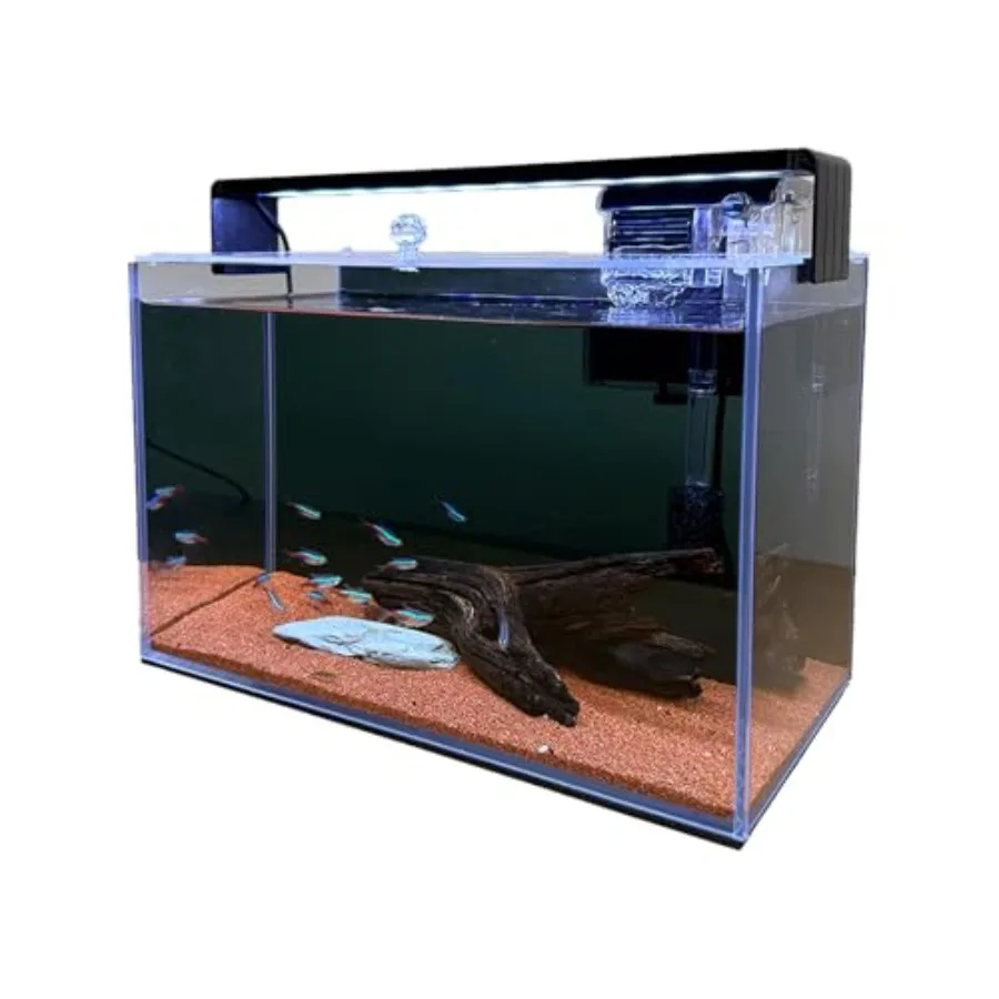 

3.2 Gallon Nano Nature Aquarium Kit for Betta, Shrimp, Goldfish: Ultra-Clear Rimless Desktop Fish Tank with Filter and Light, B