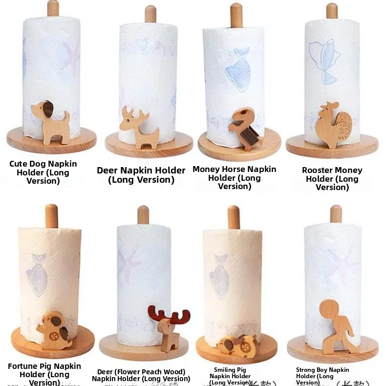 

Thiened вертикальный деревянный держатель для салфеток с рисунком животных, не требует сверления, настольный органайзер для хранения батонов