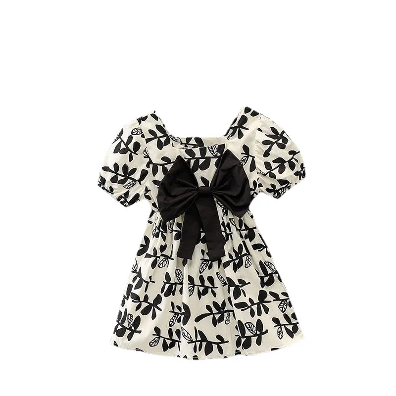 Baby Girls Dresses Summer Dresses Kids Sleeveless Cute Bow Leaf Print O-neck A-line Dress Summer Princess Dresses for Girls