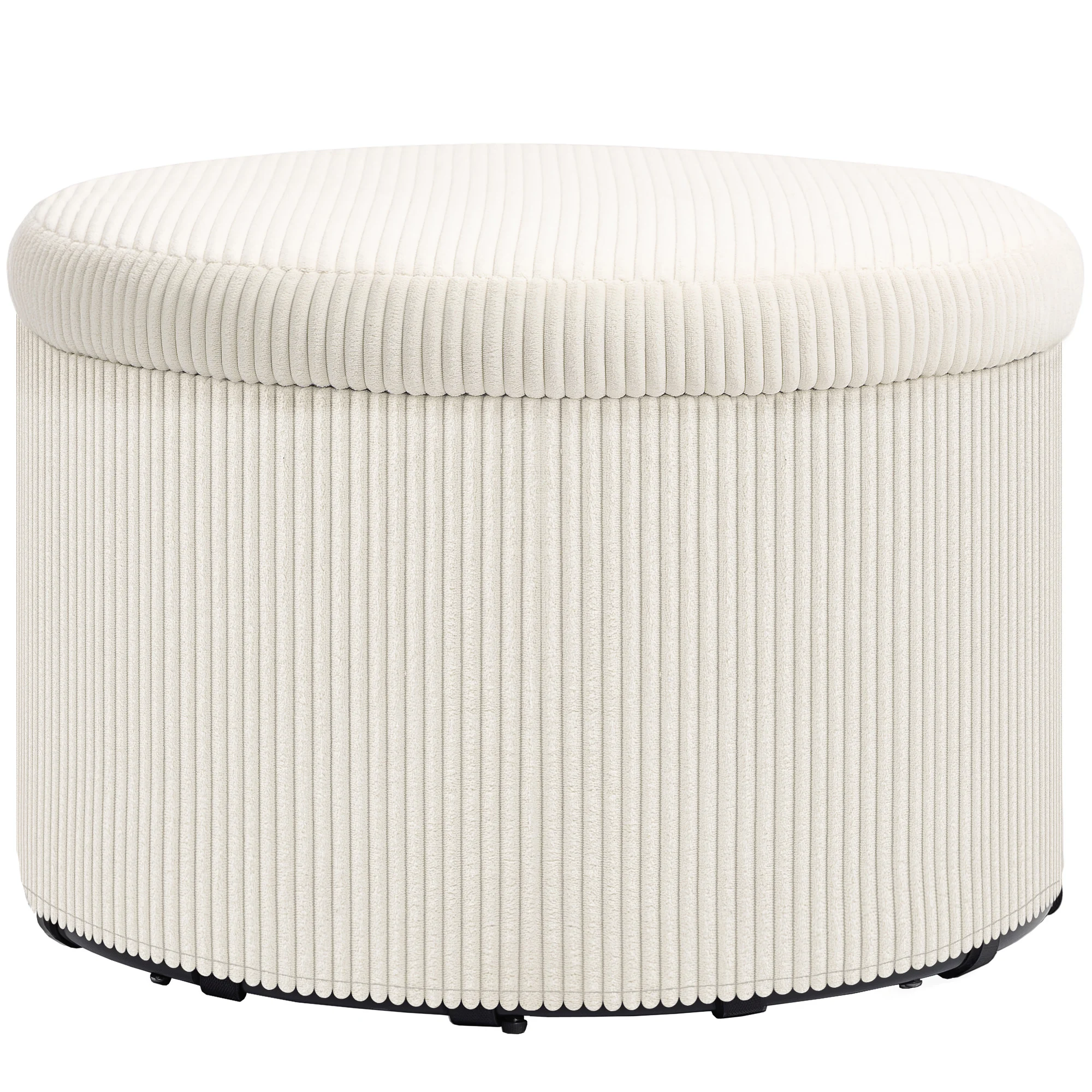 HOMCOM Pouf coffre rangement, tabouret rond, pouf repose-pieds en velours côtelé, pour la chambre à coucher, entrée, salon, char