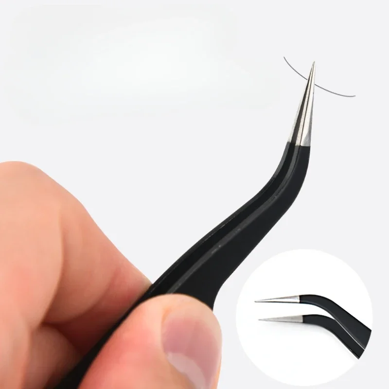 Aço inoxidável Pinças para cílios falsos, cílios Extensão, Maquiagem Ferramenta, cílios Pinças, curvo e reto, Nail Art, 1PC
