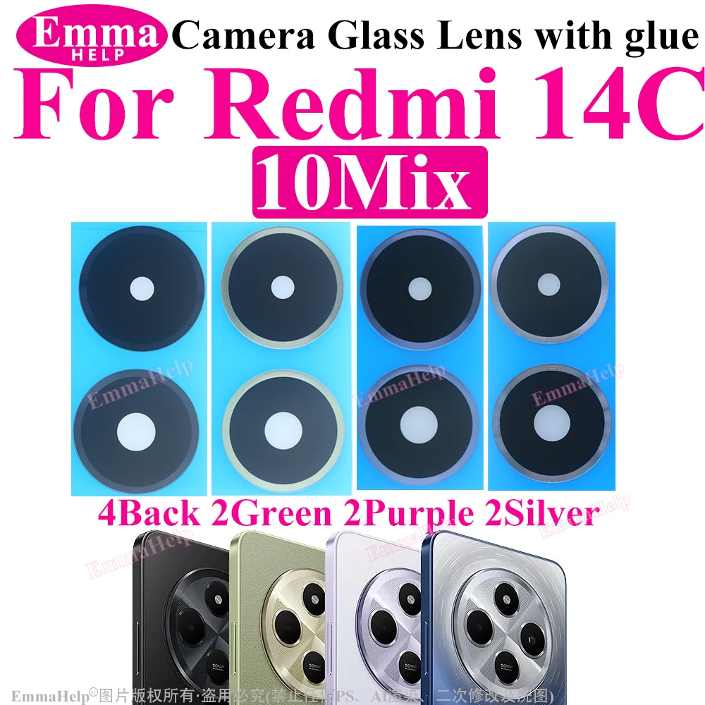 For Xiaomi Redmi 13C 15C 14C A5 Note 9 Pro 9S 8 7 8A 9A 11 10 12 5G 10T 10S Rear Camera Lens Glass Back Camera Lens With Glue