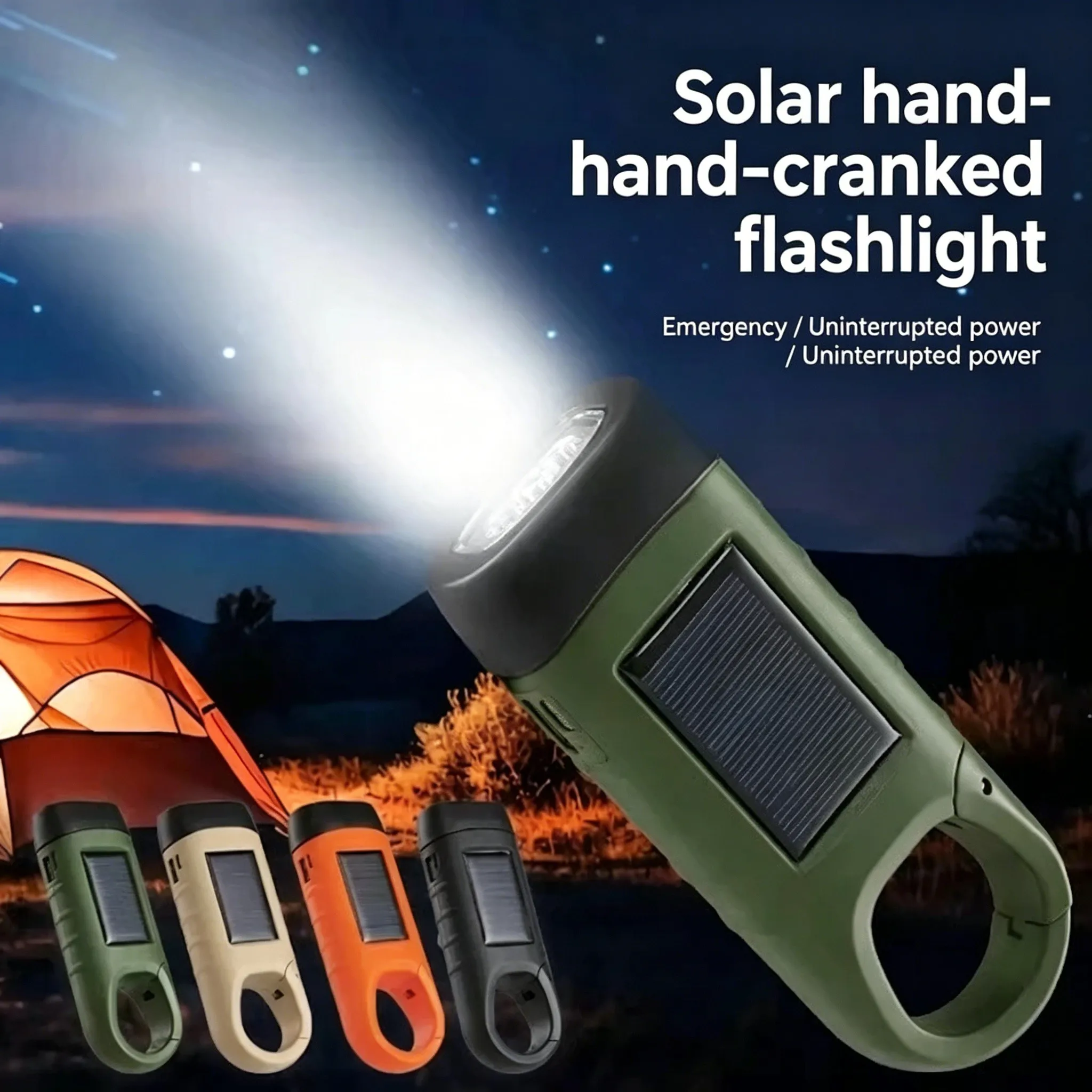 Hand Press Solar Powered LED Flashlight Portable Emergency Light Manual Lighting Torch for Outdoor Camping