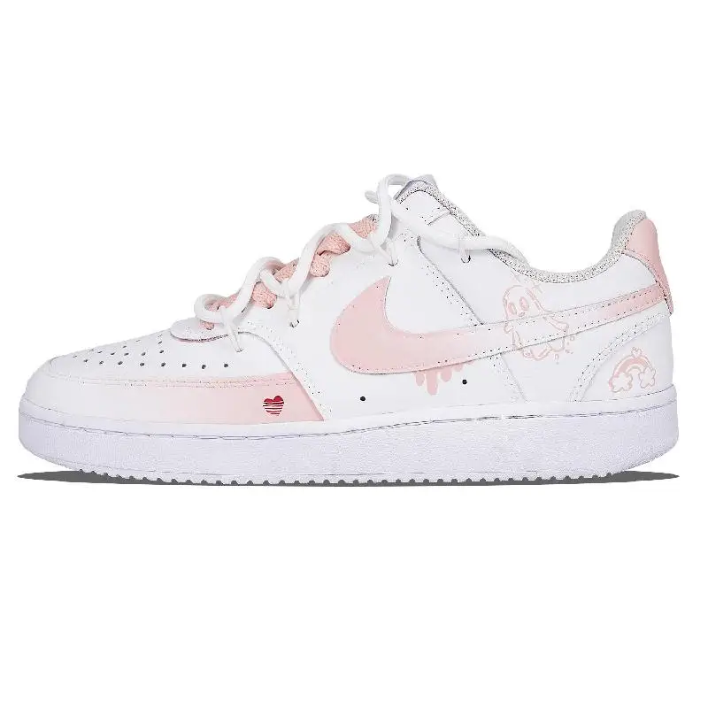 【Customize】Nike Court Vision 1 Skateboarding Shoes Women's Low-top White/pink Sneakers shoes CD5434-100