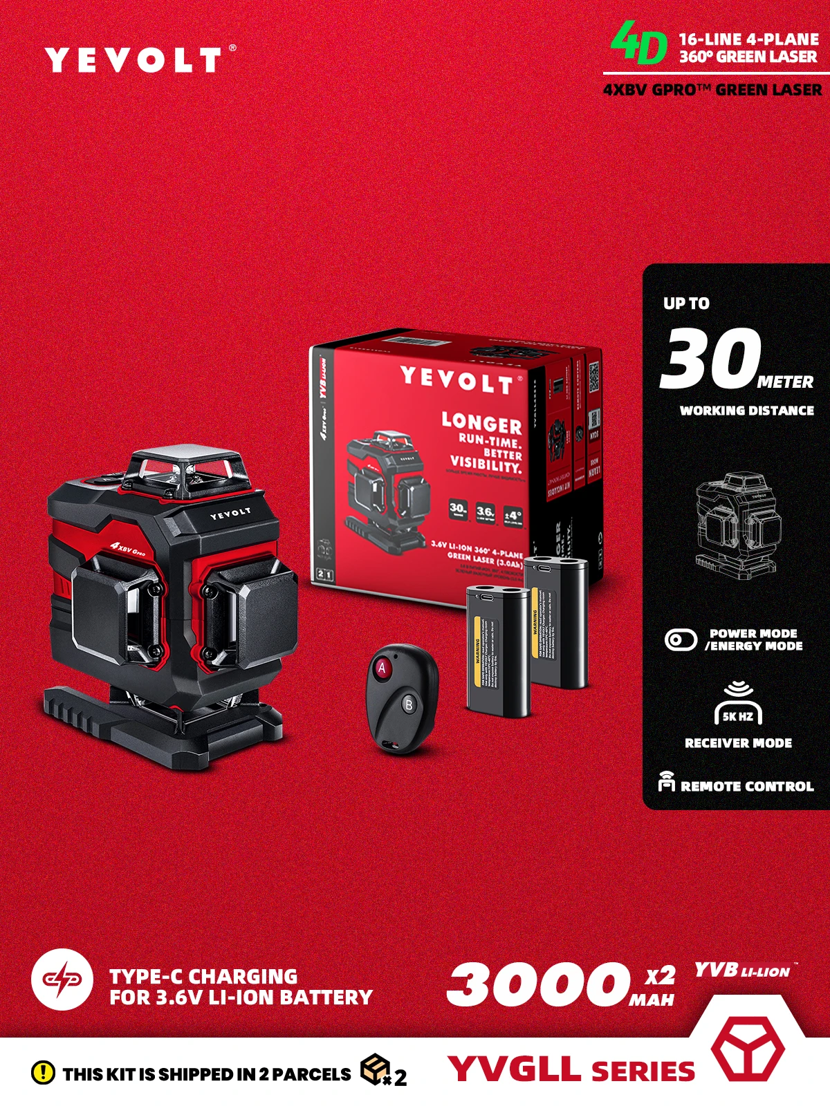 

Самонивелирующийся лазерный уровень YEVOLT YVGLL4XS16DP, 4-плоский зеленый луч, 16 линий, 4D, аккумулятор 3 Ач, 2 горизонтальных и вертикальных луча