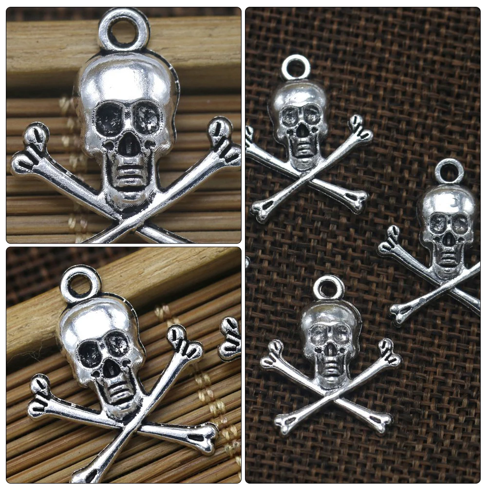

50 PCS Skull Necklace Pendant Head Charm Alloy Charms for Jewelry Making