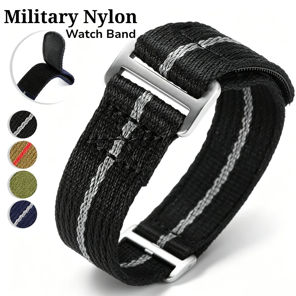 Geripptes Segeltuch-Uhrenarmband für Seiko und Tudor, universell 20mm/22mm, schwarz, hochwertiges militärisches Nylon-Sportarmband-Zubehör.
