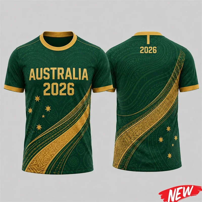 Australia National Map Star Graphic Football Jersey Men 2026 Casual Short Sleeve T Shirt 3d Print Geometric Pattern Tops Unisex