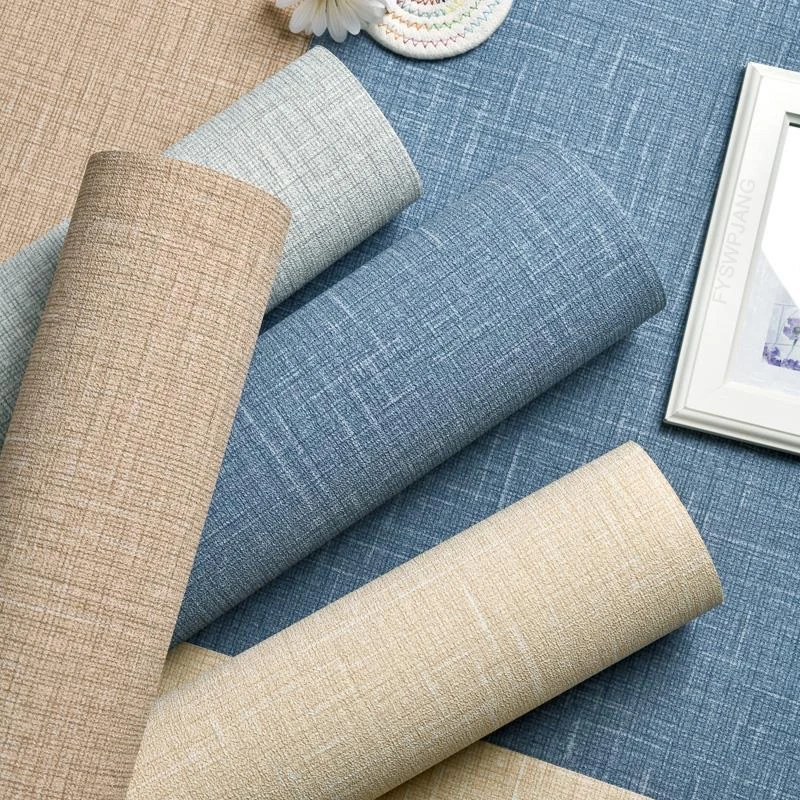 

Утолщенные водонепроницаемые обои, самоклеящиеся однотонные льняные обои для гостиной, спальни, общежития, фон, наклейка на стену