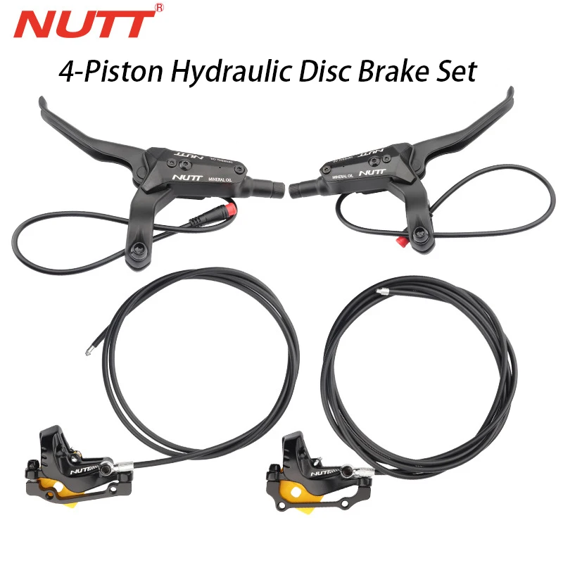 NUTT 4-Piston Hydraulic Cutoff Brake E-Bike & Electric Scooter Disc Brake for Zero 10X/11X, Vsett 10+/9+, Kaabo Wolf Warrior 11