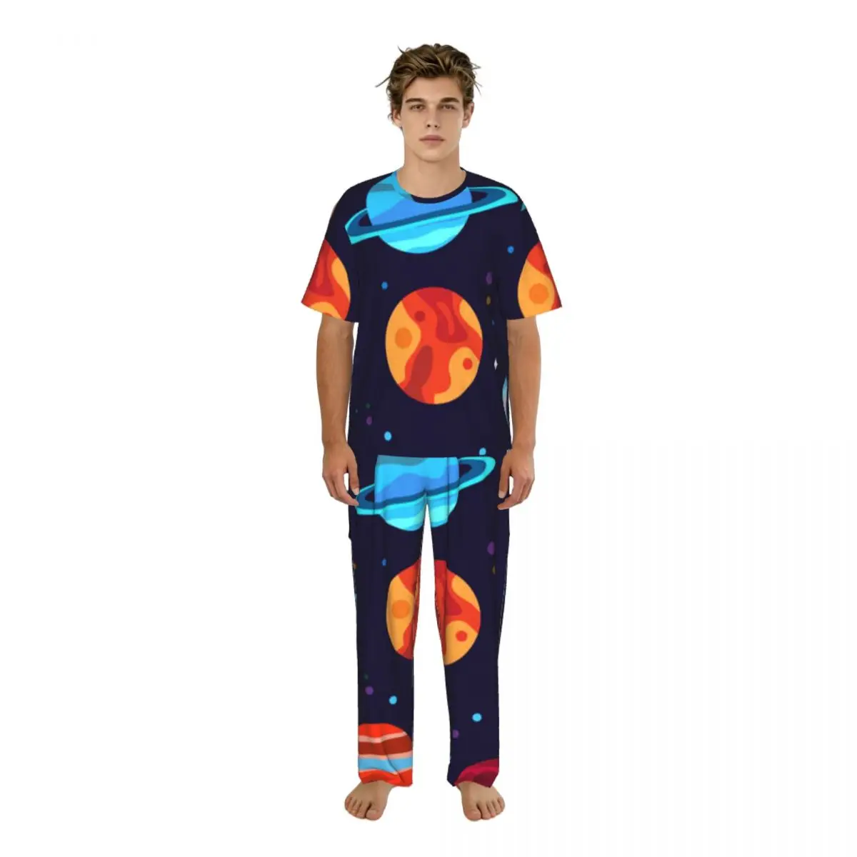 

Sleepwear Summer Spring Home Clothes Planets Stars Pluto Mercury Short Sleeve Long Pant Nightwear