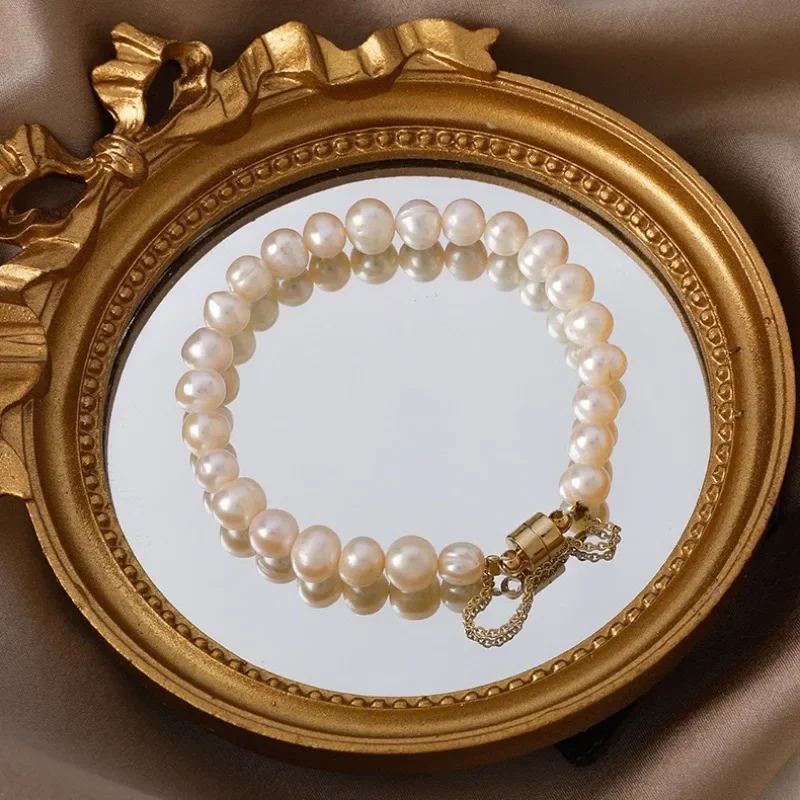 

Round Magnet Freshwater Pearl Girlfriend Bracelet Student Female Simple Cold Wind Special-shaped Pearl Beaded Jewelry