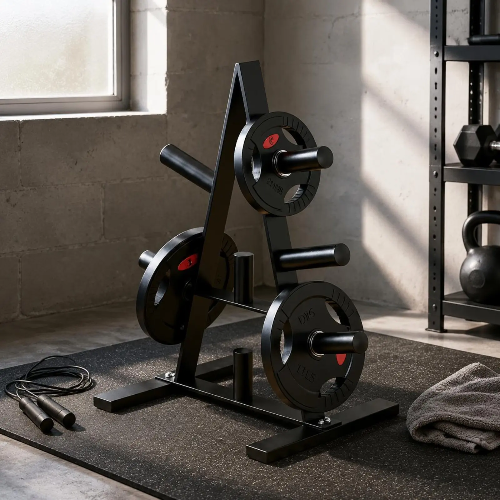 

Barbell Plate Rack Heavy Duty Weight Plate Storage Rack Weight Storage Stand Stable Base Space Saving