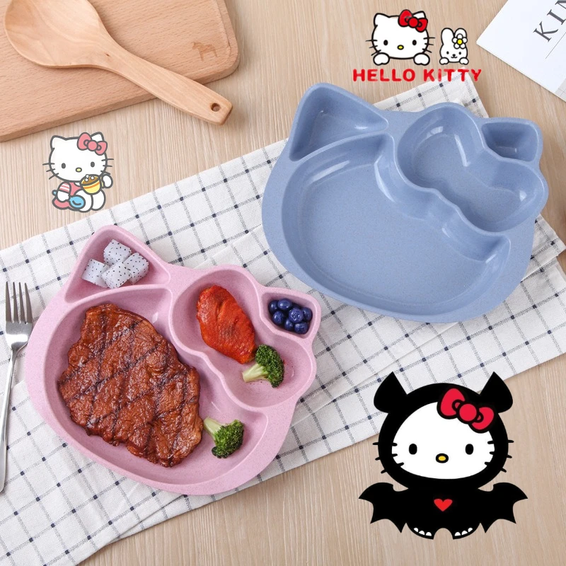 Sanrio Hello Kitty Children's Dinner Plate Divided Table Plate Dinner Plate Separated Household Adult Anti-fall Plastic Plates