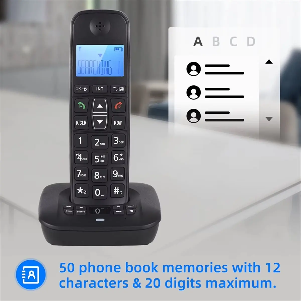 SWXF Cordless Telephone with Telephone Answering Machine 3Lines LCD Caller ID 5 Handsets Connection 50 Book Memories EU-PLUG