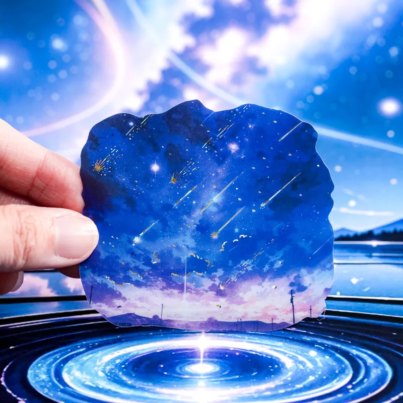 Serie de cielo estrellado instantáneo, pegatina de PET con paisaje de Luna y universo Vintage, Material creativo para diario, papelería de Collage