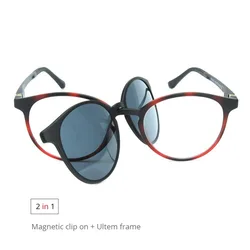 ZENOTTIC Magnetic Clip on Sunglasses Retro 90s Ultem(PEI) Frame Round Myopia Optical Glasses With Driving Polarized Sun Glasses