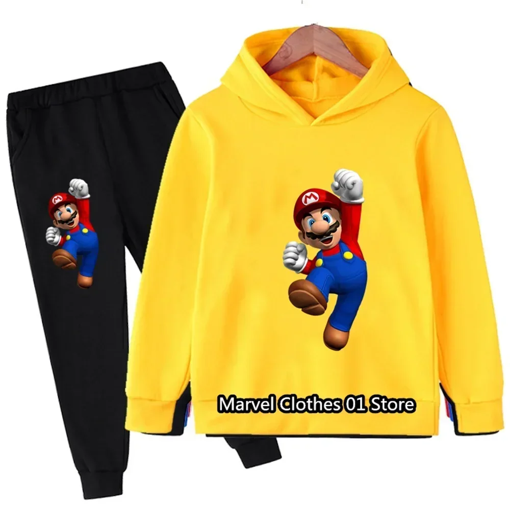 Super Mario Bros Boy Girl Hoodie Suit Cotton Kids Hooded Sportswear Setspants Boys Pokemon Clothes 2 5 6 7 8 9 10 11 12 13 12 Y