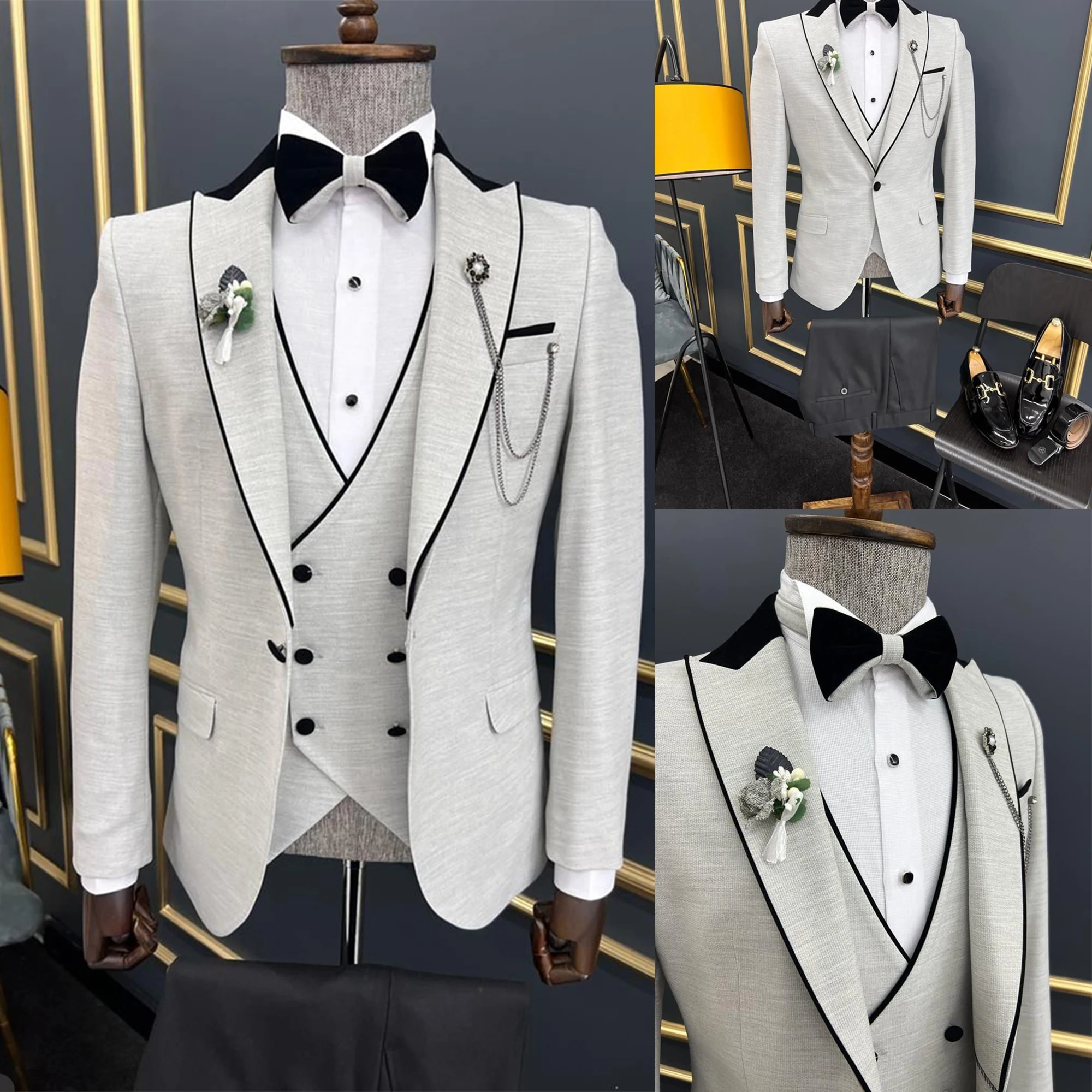 Vintage Herren Hochzeits anzug Peak Revers Bräutigam tragen Slim Fit Abschluss ball Abend party 3 Stück Jacke Hosen Weste nach Maß