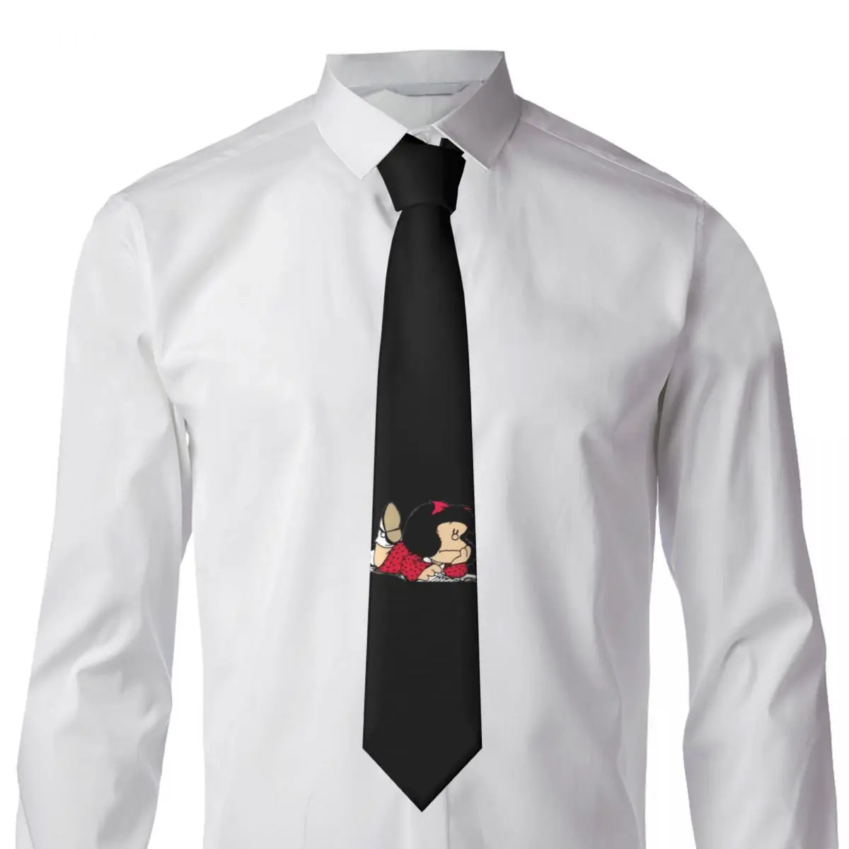 Fashion Cute Mafalda Necktie Men Personalized Silk Argentine Cartoon Quino Comic Party Neck Tie