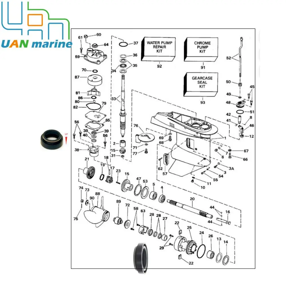 Lower Unit Gearcase Seal Kit For Johnson Evinrude 35 40 48 50 HP 2 Cylinder 433550 0777551 777551 18-2694 87614