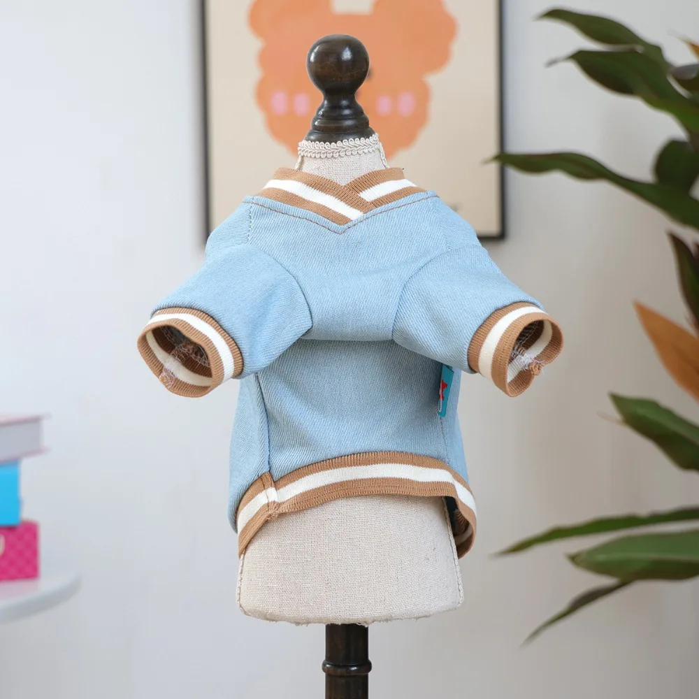 Handsome New York Dog Cat Clothes Sports Style Breathable Dog Baseball Shirt Denim Dog Vest For Spring Summer Autumn