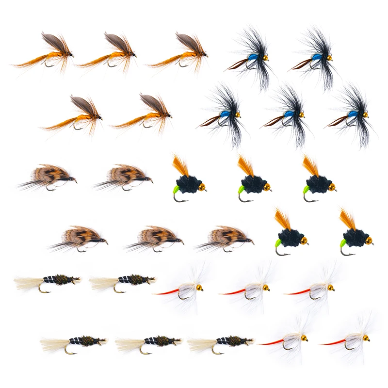 Goture New Fly FIshing Lure Trout Bait 30pcs/Lot Flies Kit Wet Dry Streamer Nymph Flies Artificial Bass Fly Flies Fly Tying