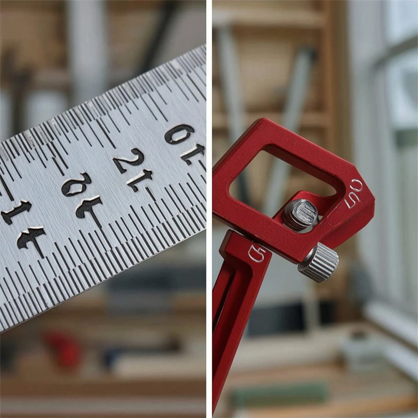 Woodworking Ruler with Positioning Block Adjustable Steel Ruler with Stop Block Angle Marking Tool Accurate Precision