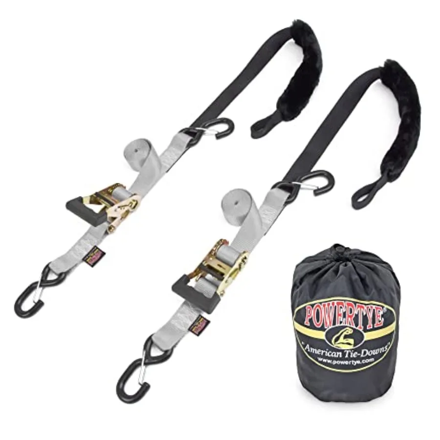 

1.5in x 7Feet Rubber Handle Ratchet Straps with SHEEPTEX Synthetic Sheepskin Soft-Tye w/Heavy Duty Latch-Hooks - 1, 200 lb. WLL
