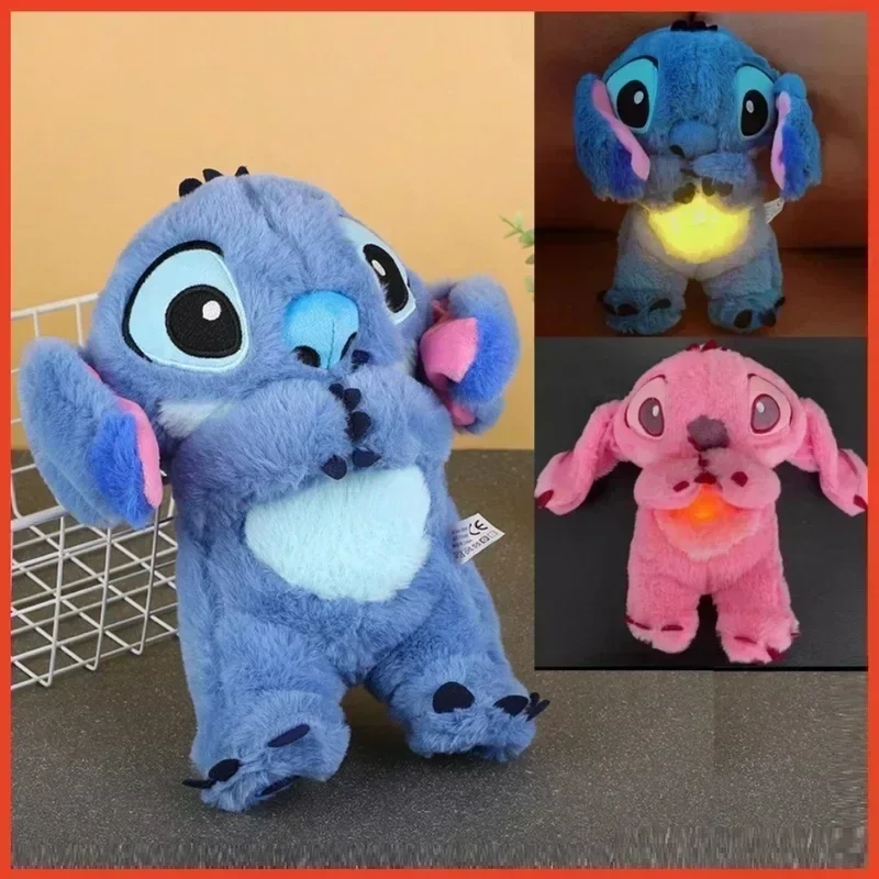 Stitch Plush Doll Breathing Light Child Soothes Toys Pink Angel Anime Cute Baby Music Light Sleep ToyKid Christmas Birthday Gift