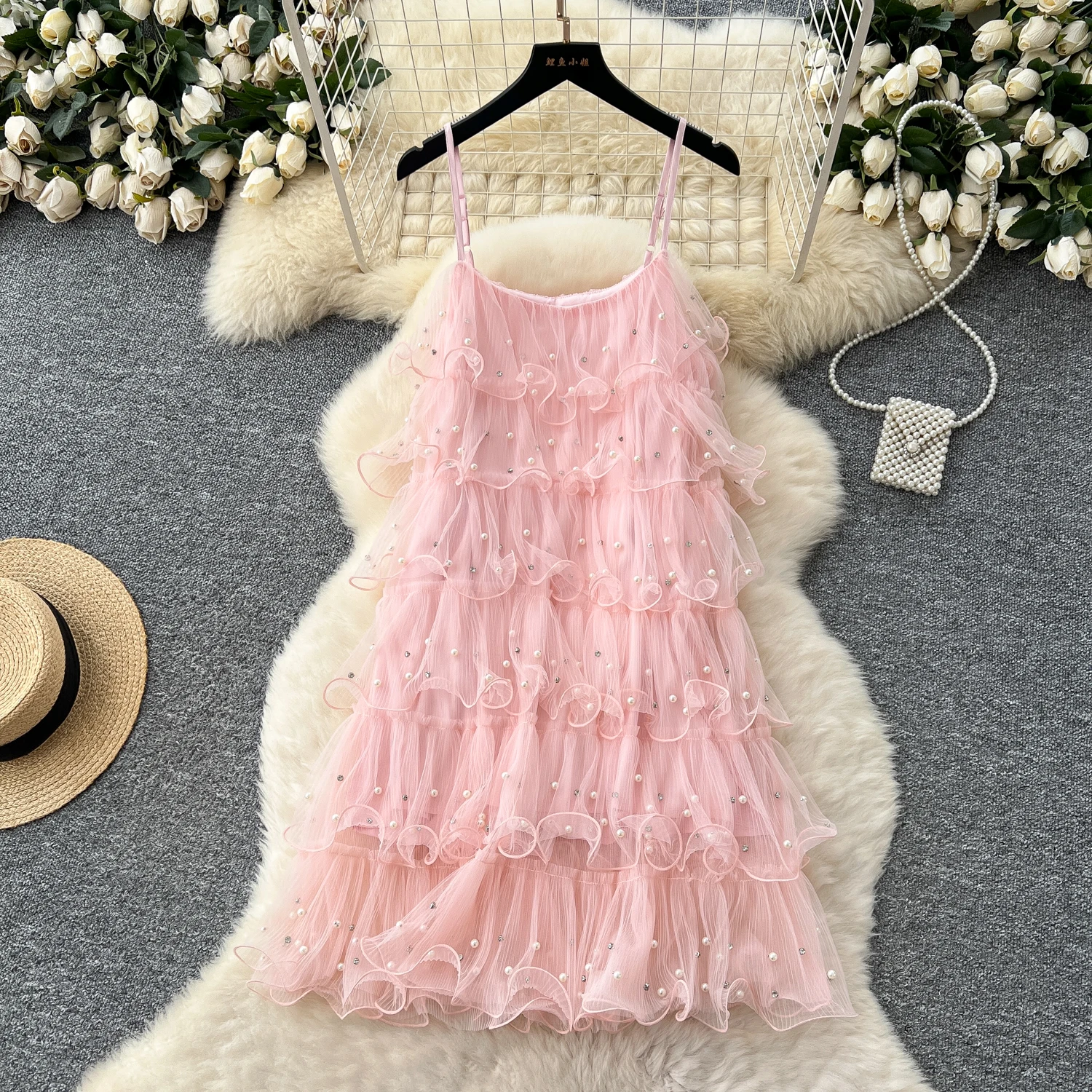 

Sexy Elegant Beading mesh Ruched Slim Slip Dress Casual Beach Party Vintage Dresses Women Summer Fashion Clothing
