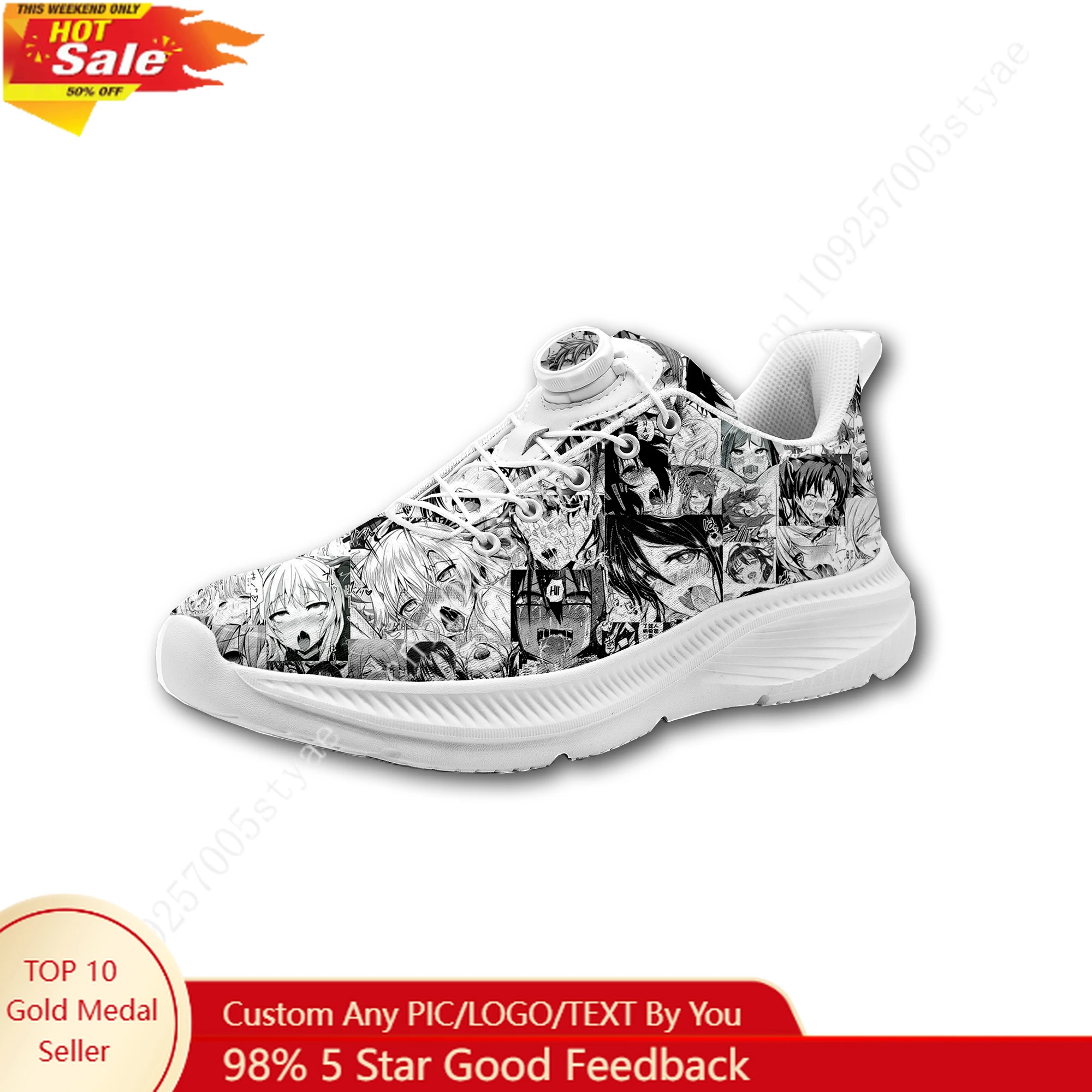 

Hot A-Ahegao Cartoon Comics Custom Walking Shoes Men Woman Rotating Button Without Laces Shoe Design Lightweight Sneakers Unisex