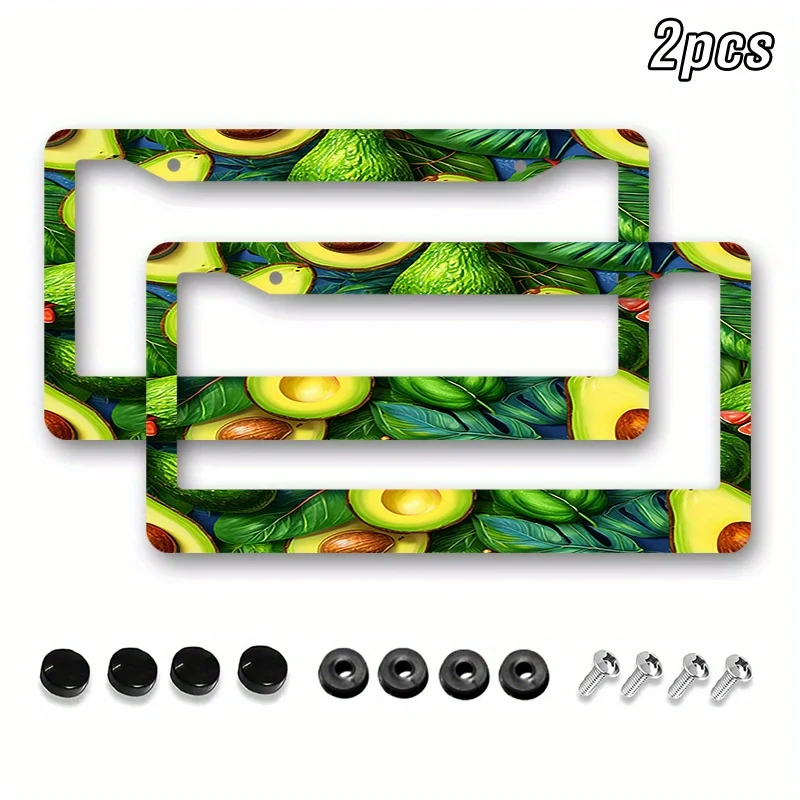 Two Aluminum License Plate Frames Designed As an Avocado And a Leaf Measuring Suitable for Vehicles in The Us Canada