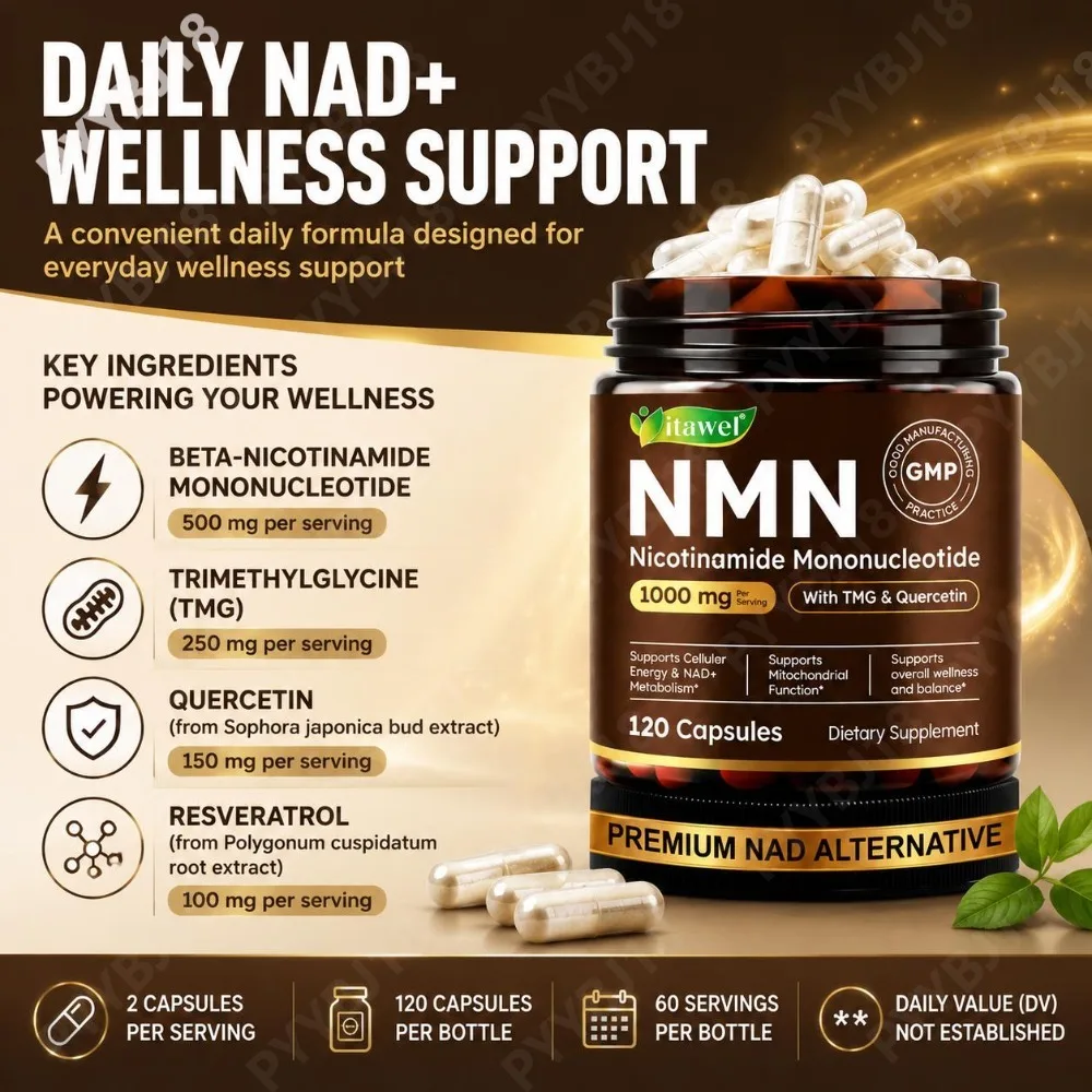 NMN Complex Capsules 1000mg with TMG Quercetin Resveratrol for Cellular Energy, NAD+ Metabolism & Mitochondrial Support 120 Caps