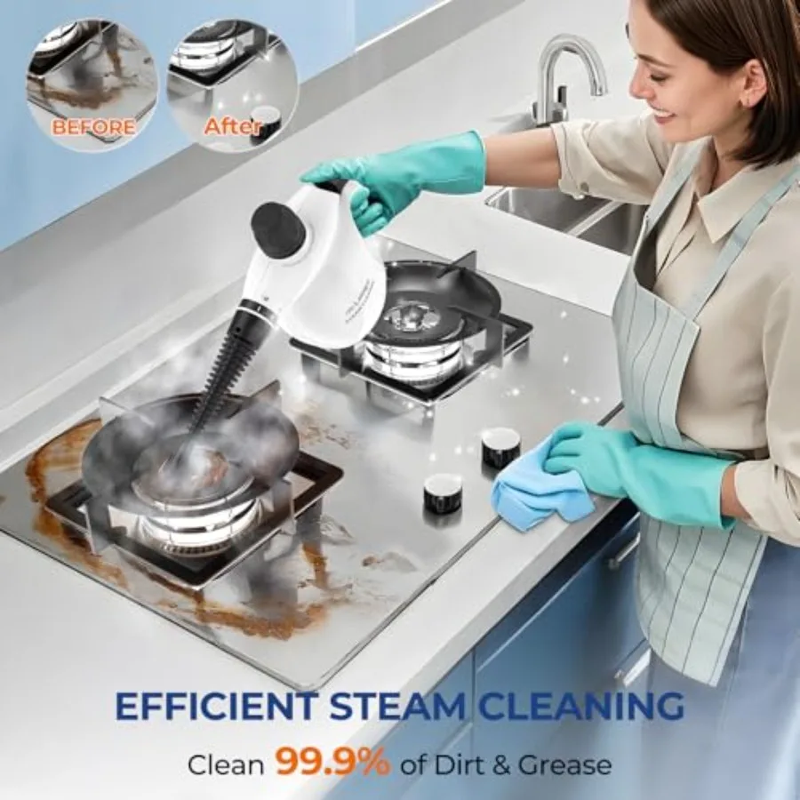 Steam Cleaner, Prurized Handheld 13pcs Multi-Purpose Natural Deep Cleaning Steamer, Portable Steamer for Cleaning Home, Grout,