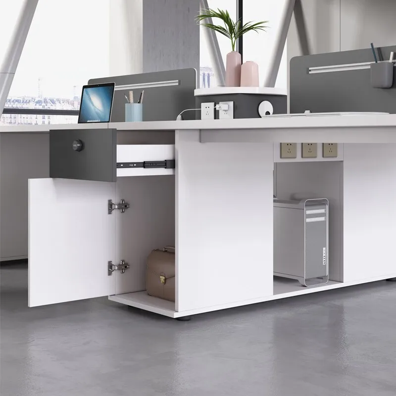 مكتب الموظفين في مكان العمل بأربعة أشخاص، بطاقة واحدة، شاشة بيضاء فاخرة، مصنع مالي مزدوج بالجملة #3