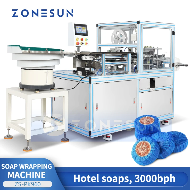 ZONESUN Automatic Soap Wrapping Machine Shampoo Bars Hair Conditioners Packing Equipment Bowl Feeder Sealing Labeling  ZS-PK960