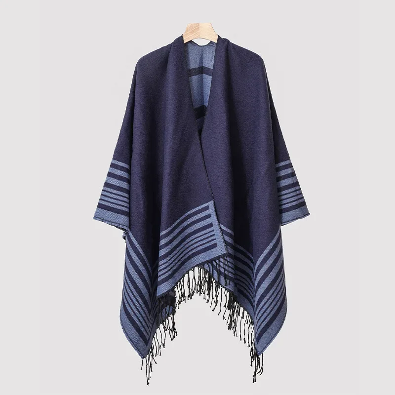 

Autumn and Winter New Hooded Cape Shawl Warm Men's Hot Selling Split Cape Travel Driving Multi-purpose Tassel Poncho Cloak P1