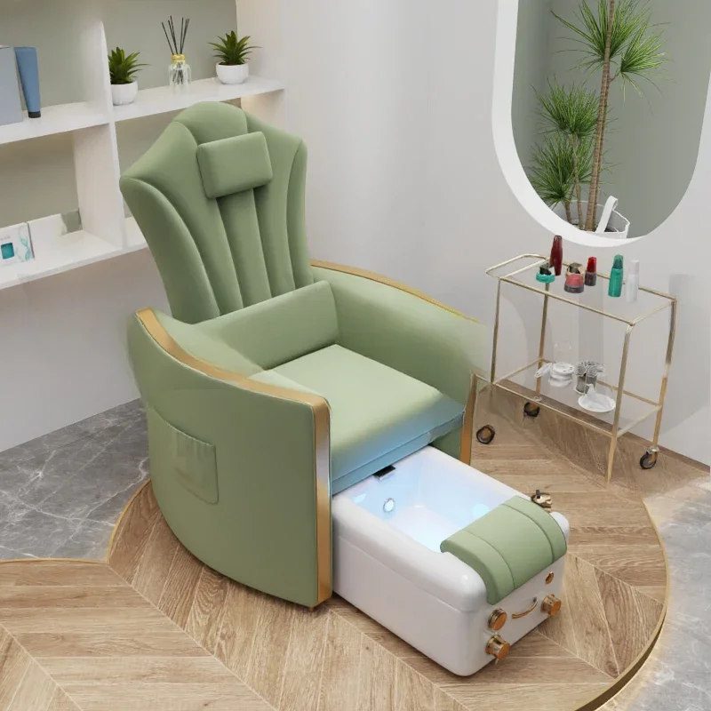 Pedicure chairs modern green color leather pipeless pedicure throne foot spa chair pedicure chair with sink for nail salon