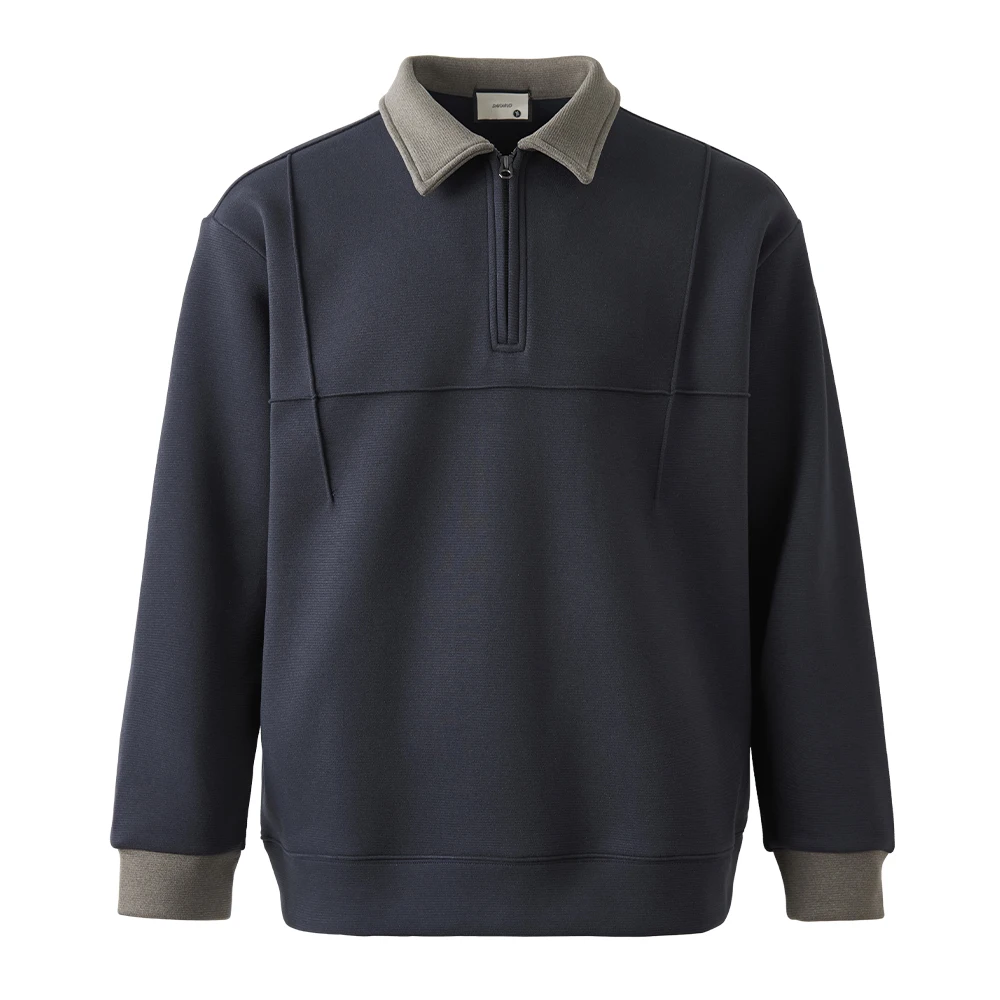 Fashion Men's Heavyweight 460g Wool Blended Half-Zip Lapel Sweater Versatile Splicing Men's Winter New Velvet POLO Shirt
